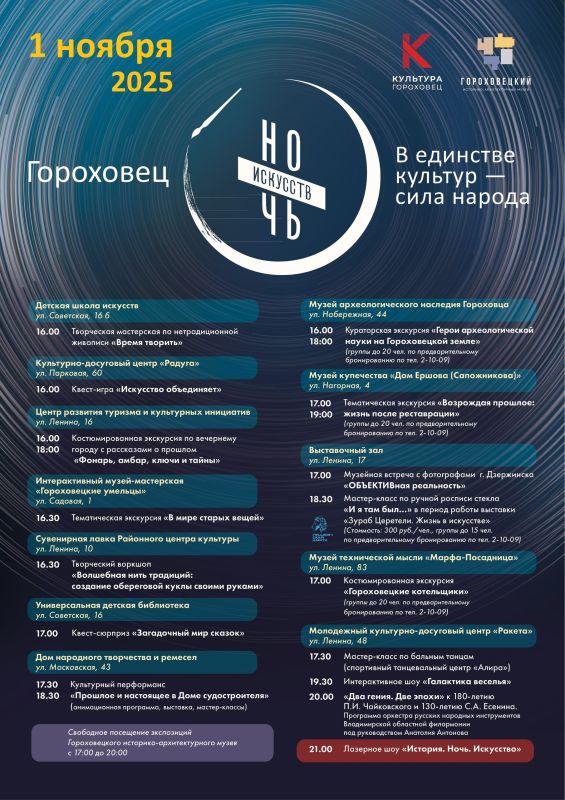 Как и обещали, делимся с вами афишами мероприятий, которые пройдут у нас в регионе с 1 по 4 ноября в рамках акции «Ночь искусств»