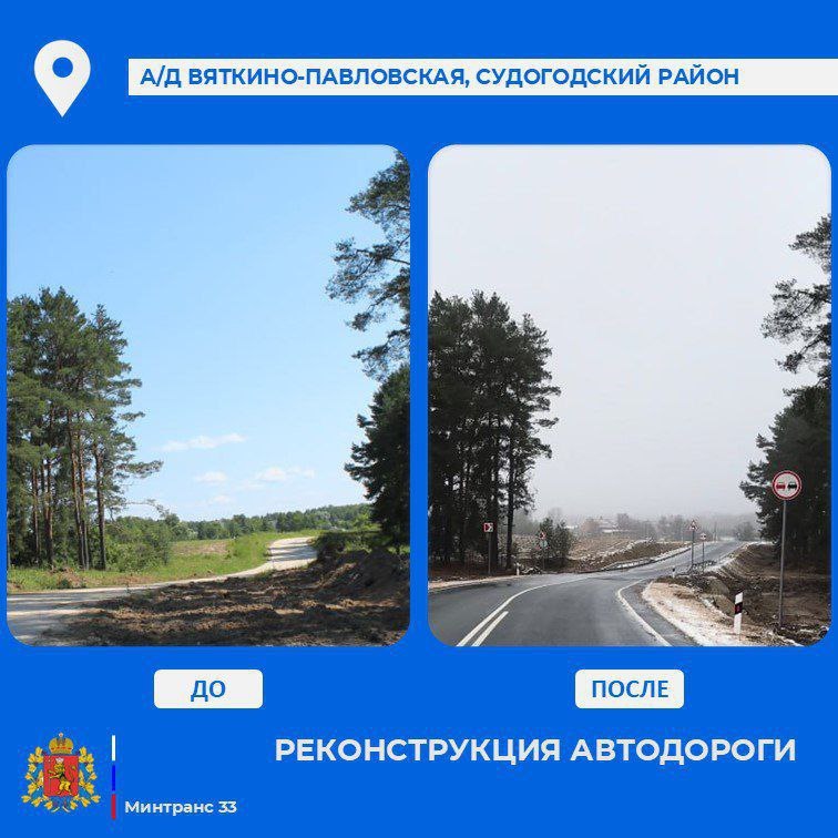 Вместо грунта – асфальт! В Судогодском районе завершена реконструкция автодороги Вяткино – Павловская