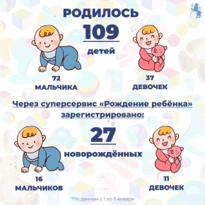 109 новых жителей!. В каникулы во Владимире родилось 109 малышей, а 27 из них были зарегистрированы через суперсервис "Рождение ребенка"