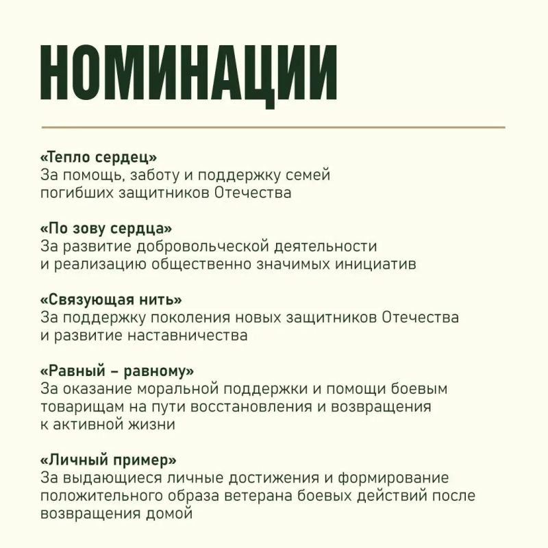Премия «Возвращение» отметит достижения ветеранов СВО в мирной жизни Премия «Возвращение» отметит достижения ветеранов СВО в мирной жизни