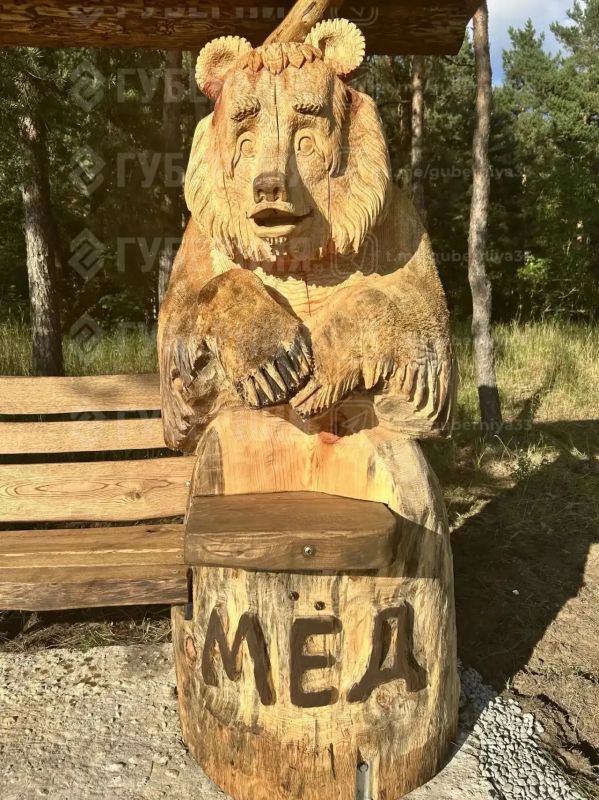 В загородном у министерства лесного хозяйства поставили медведя с лавочкой В загородном у министерства лесного хозяйства поставили медведя с лавочкой