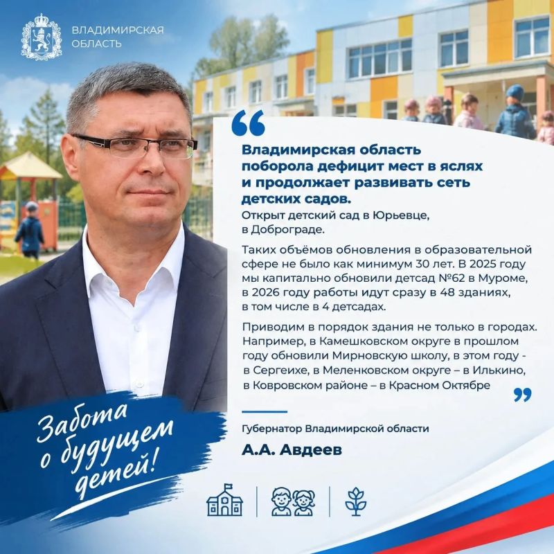 Последние пять лет во Владимирской области идет настоящая «перезагрузка» школ и детских садов, в том числе благодаря нацпроектам «Образование», «Семья» и «Молодежь и дети» Последние пять лет во Владимирской области идет настоящая «перезагрузка» школ и детских садов, в том числе благодаря нацпроектам «Образование», «Семья» и «Молодежь и дети»